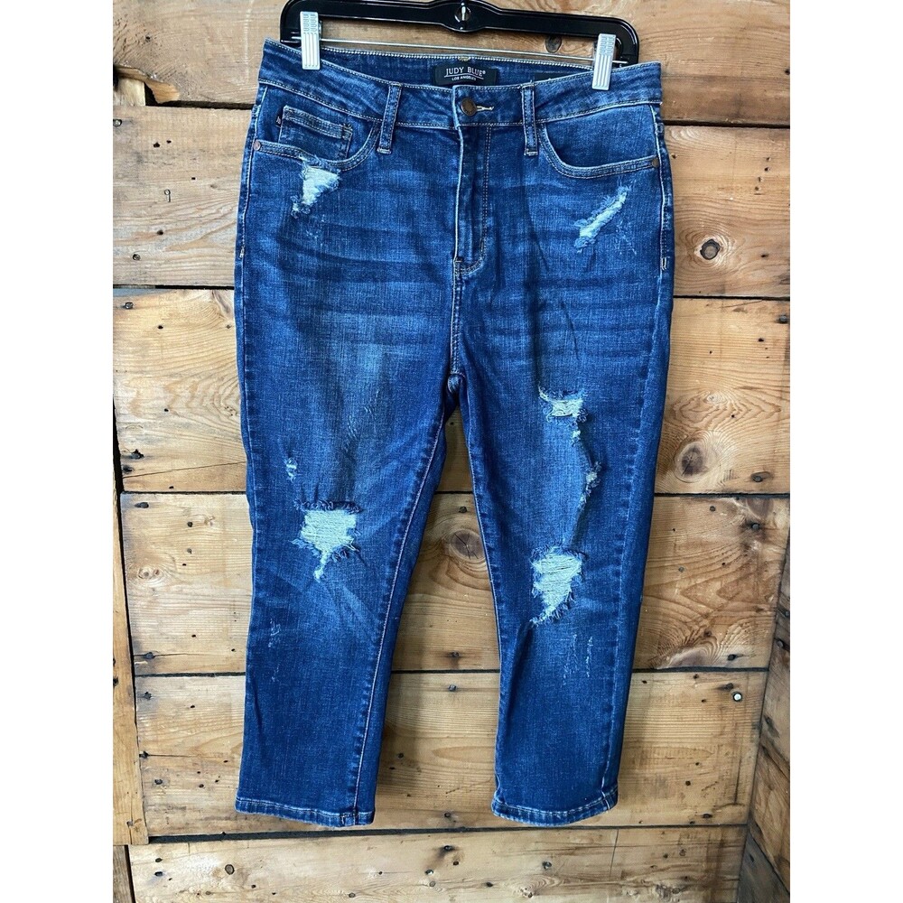 Judy Blue Capri Fit Jeans Women’s 9/29 Dark Wash Distressed Skinny